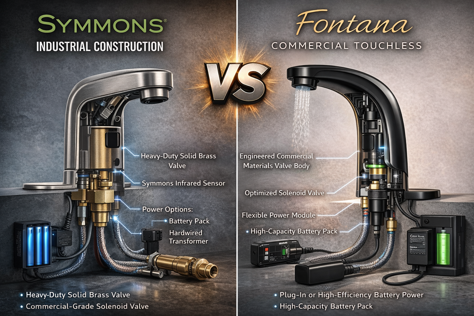 Symmons industrial construction versus Fontana commercial touchless faucets
